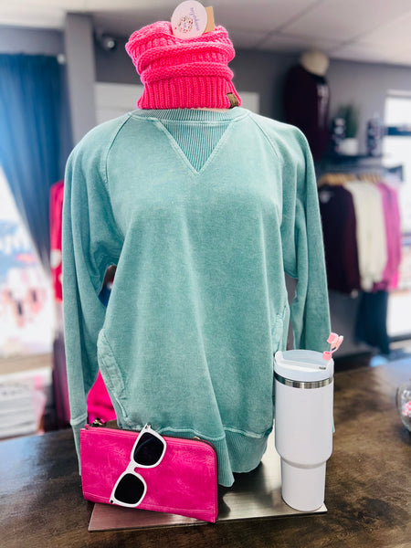 Acid Wash Pocket Sweatshirt Green