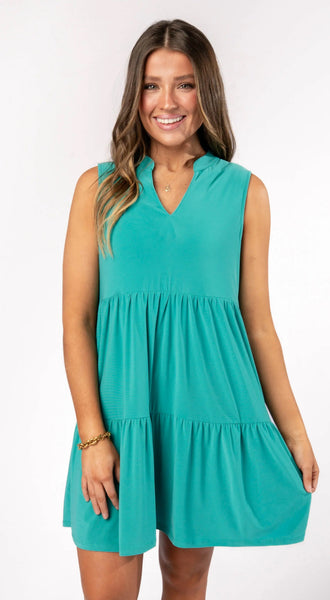 Solid Tank Ruffle Tiered Dress Emerald