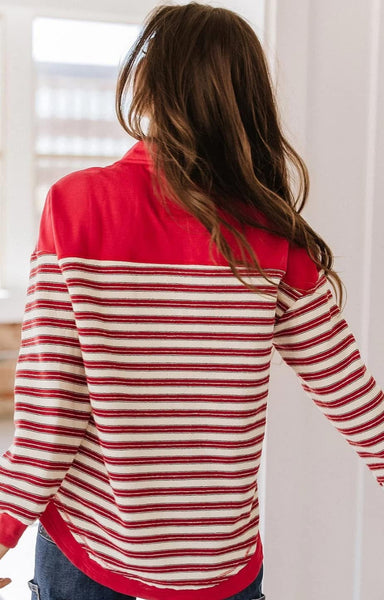 Red Striped Collared Relaxed Fit Top