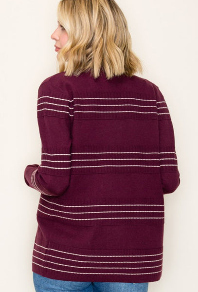 Stitch Stripe Cardigan Plum
