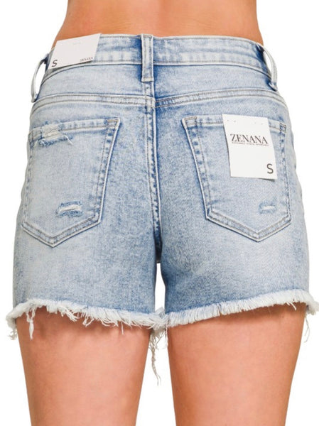 Zenana Light Wash Distressed Shorts
