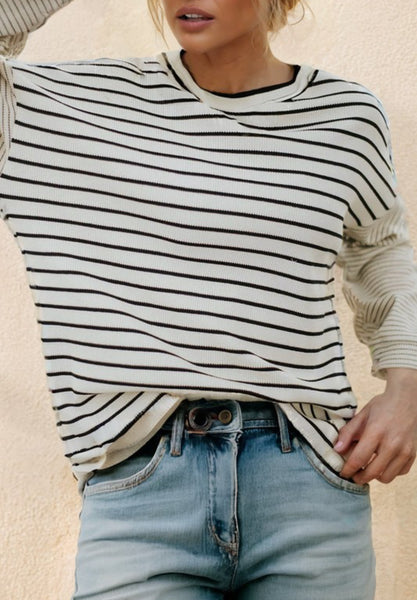 Cameron Black Ivory Stripe Knit Top