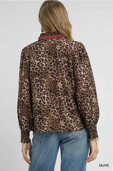 UMGEE Ruffle Trim Leopard Top
