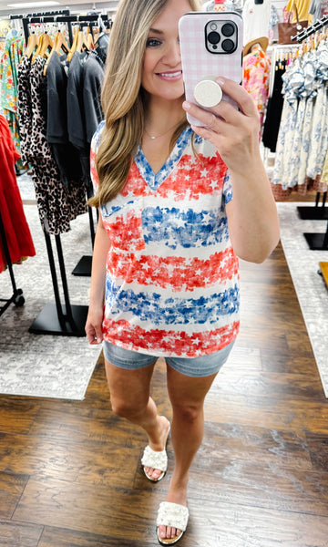 Stars & Stripes V Neck Top
