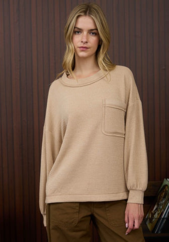 Crew Neck Pocket Sweater Khaki