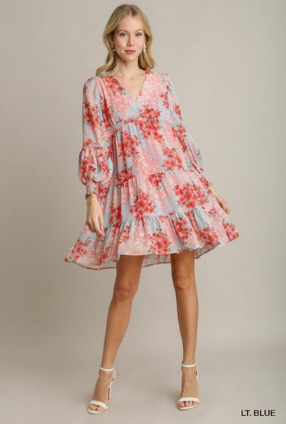 UMGEE Metallic Floral A Line Dress Blue Mix