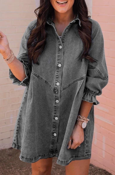 Vintage Grey Button Down Denim Dress