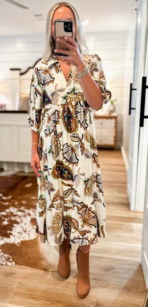 UMGEE Cream Boho Floral Dress