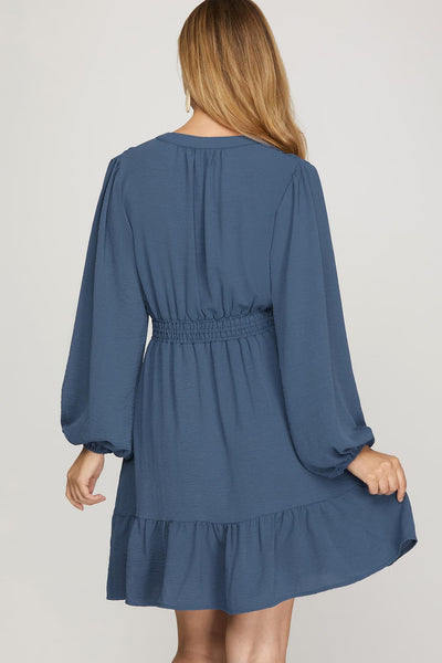 Caroline Smocked Waist Dress Dusty Blue