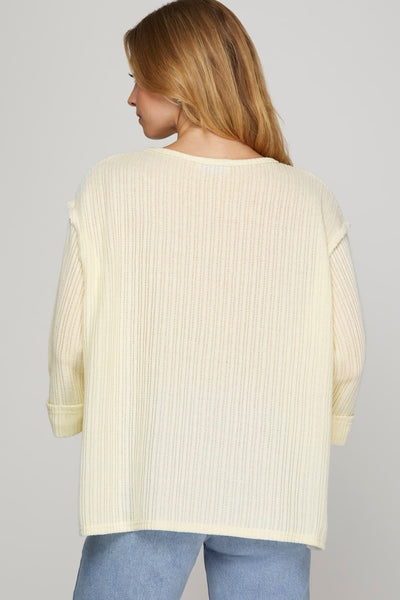 Quarter Sleeve Knit Sweater Top Ivory