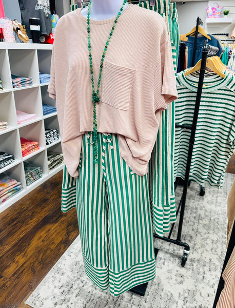 Woven Wide Leg Stripe Pant Green