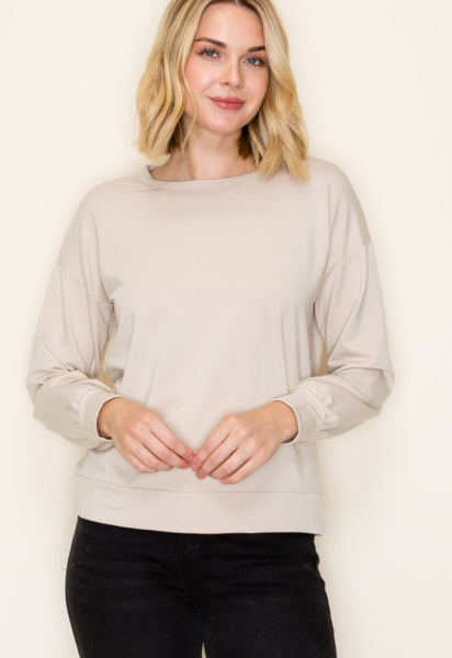 Crew Neck French Terry Top Sand