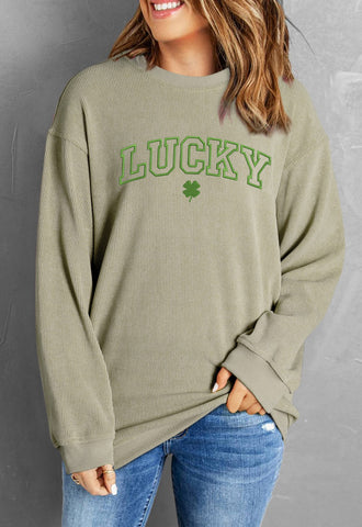 Lucky Clover Embroidered Corded Sweatshirt