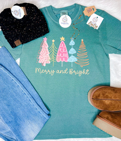 Comfort Colors Green Merry & Bright Tee