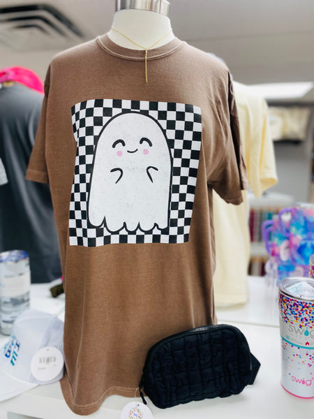 Comfort Colors Espresso Checker Ghost Tee