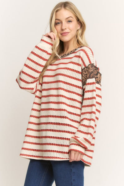 Brick Leopard Contrast Knit Top