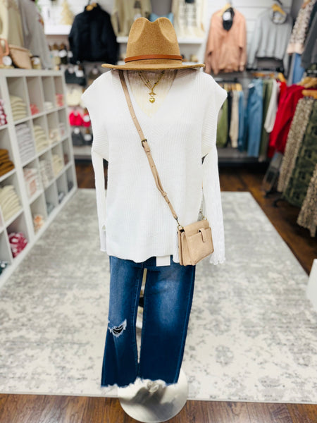 V Neck Boxy Sweater Vest Ivory
