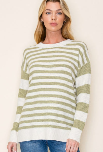 Sage Ivory Stripe Classic Sweater