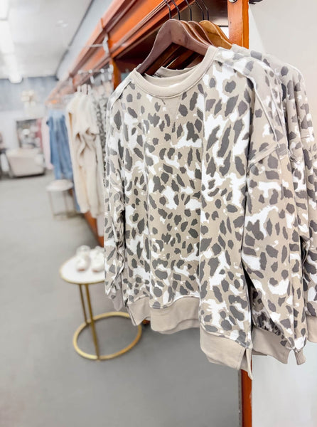Leopard Cozy Sweatshirt Grey Taupe Mix