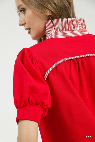 UMGEE Striped Collar Polo Top Red
