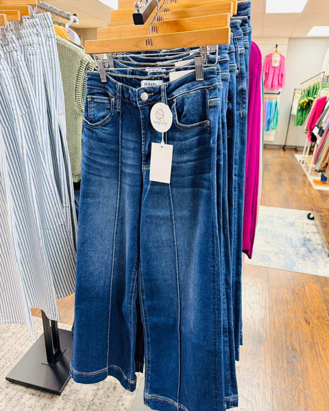 Zenana Pintuck Wide Leg Jean Dark Wash