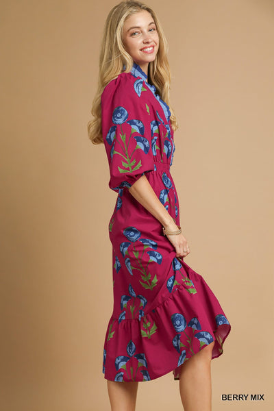 UMGEE Floral Midi Dress Berry Mix