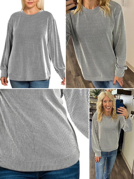 Presley Ribbed Long Sleeve Top Black Stripe