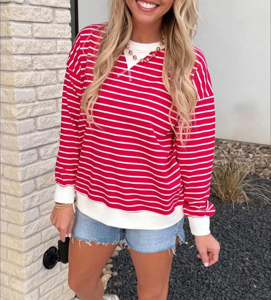 Red White Stripe Pullover Top