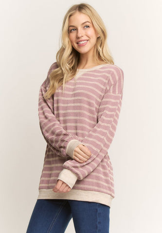 Stripe Henley Pullover Mauve