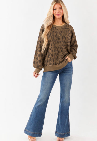 Leopard Cozy Sweatshirt Mocha Mix