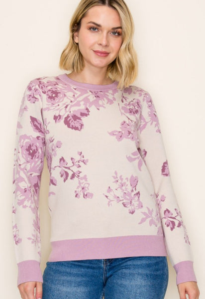Floral Printed Sweater Lavender