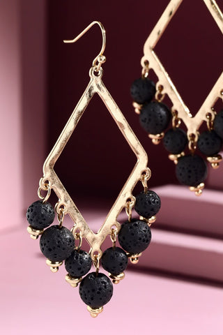 Diamond Shaped Earrings with Lava Rock Accents