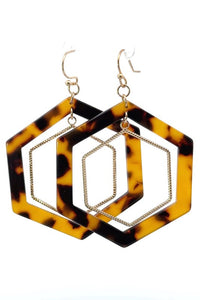 Double Hexagon Drop Pendant Earring