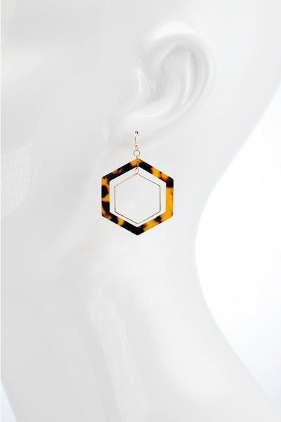 Double Hexagon Drop Pendant Earring