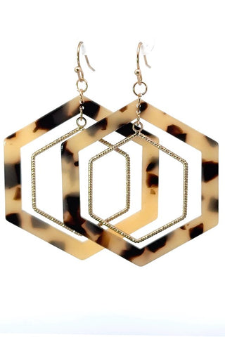 Double Hexagon Drop Pendant Earring