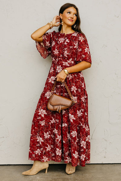 Lauren Wine Floral Maxi Dress