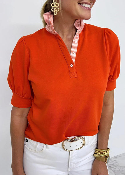 UMGEE Striped Collar Polo Top Red