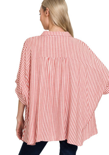 Lucky Stripes Oversized Button Up Red Stripe
