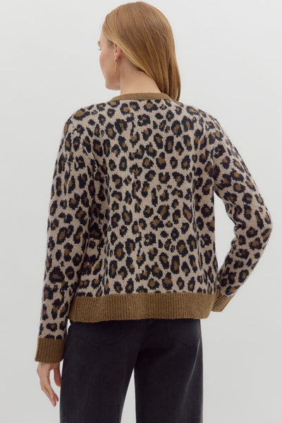 Leopard Pattern Knit Cardigan Sweater