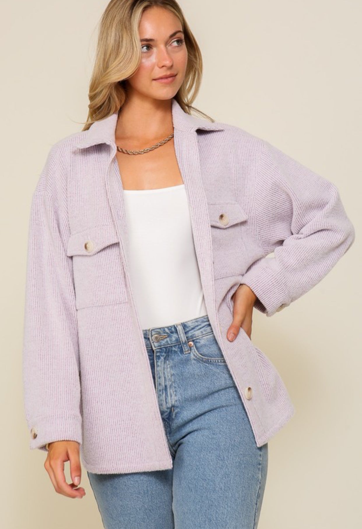 Cozy Brushed Waffle Shacket Lavender