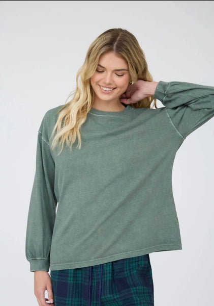 Washed Crew Long Sleeve Tee Sage