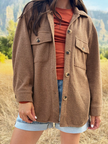 Cozy Brushed Waffle Shacket Mocha