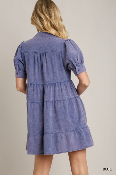UMGEE Mineral Washed Ruffle Dress Blue