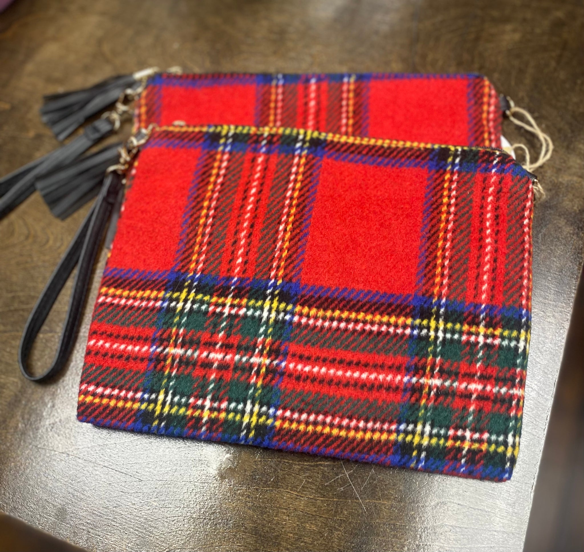 Plaid Cross Body Clutch Wristlet