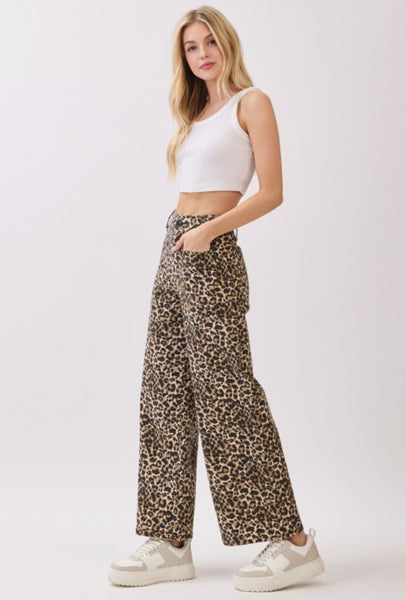 Leopard Twill Wide Leg Pant