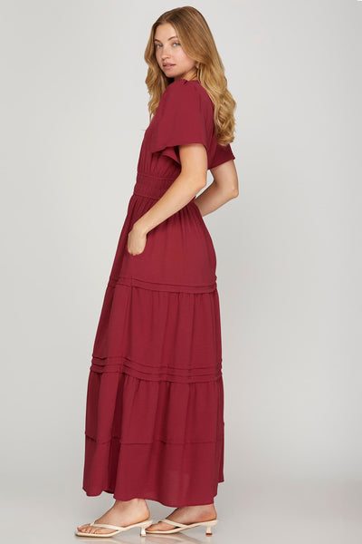 Dark Red Woven Maxi Dress