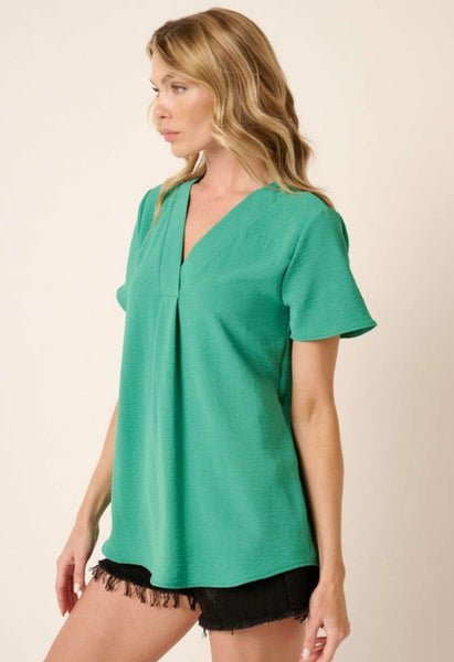 Woven Airflow V Neck Top Paris Green