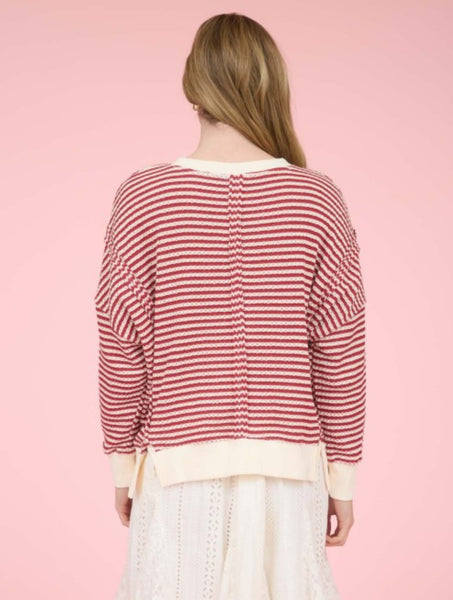 Red Stripe Exposed Seam Sweater Top