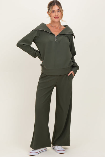 Stay Cozy Ribbed Pullover & Pant SET Dark Green