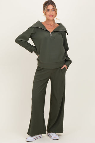 Stay Cozy Ribbed Pullover & Pant SET Dark Green